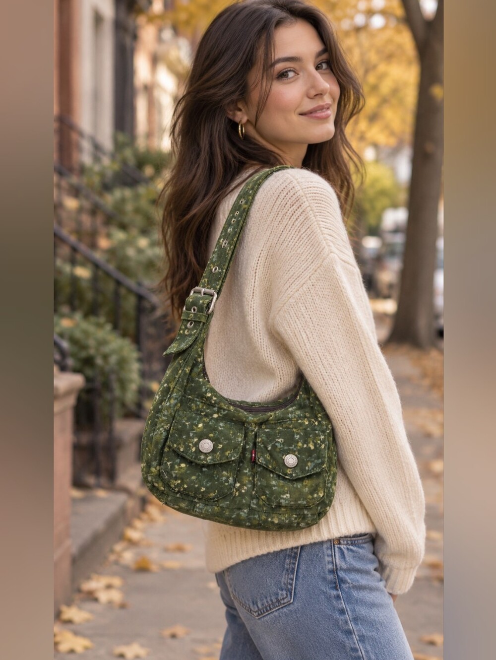 Levi’s Y2K Boho Indie Sleeze Grunge Utility Floral Corduroy Shoulder Bag Hobo